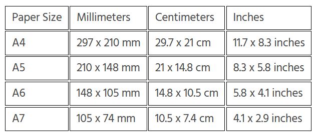 Size Guide table